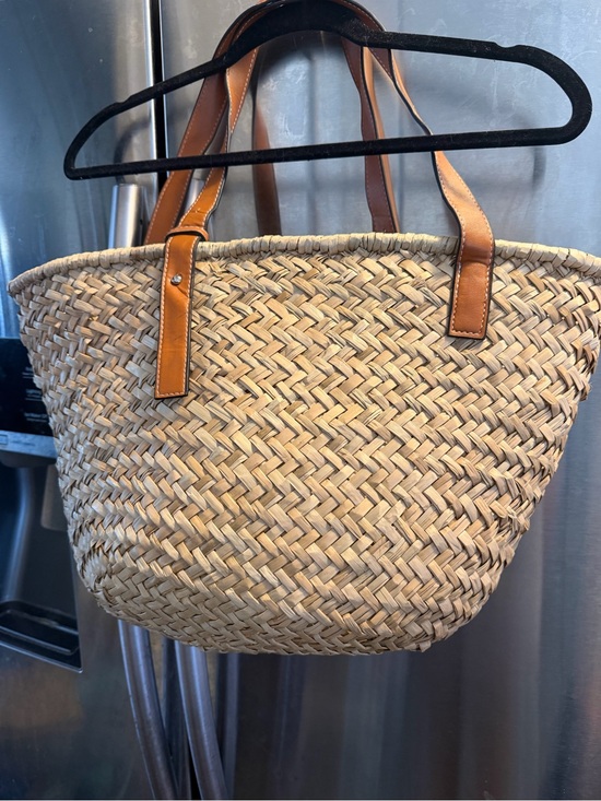 fashion bag loewe Handbags - Woven Straw Tote with Tan Leather Handles